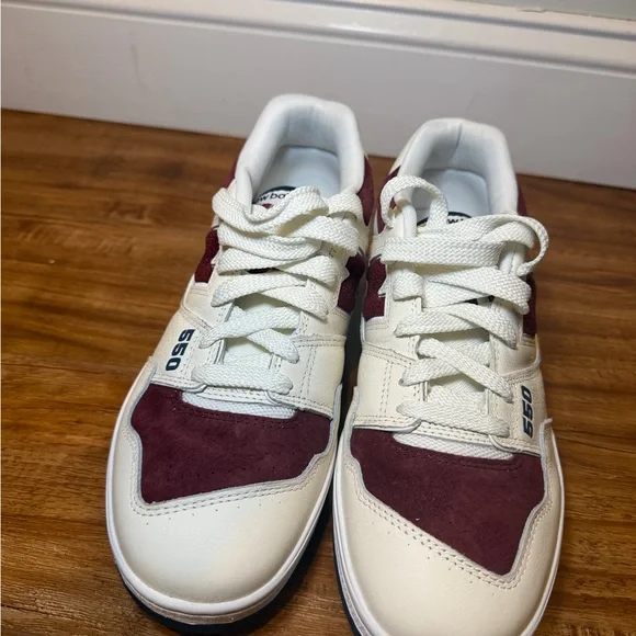 New Balance 550 Cream and Burgundy Sneakers - Picture 4 of 11